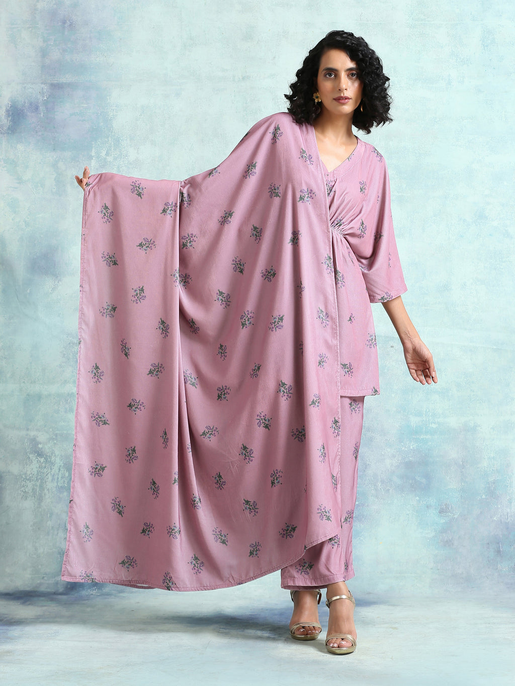 trueBrowns Light Mauve Printed Velvet Shawl | Grocsy