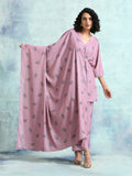 trueBrowns Light Mauve Printed Velvet Shawl | Grocsy