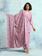 trueBrowns Light Mauve Printed Velvet Shawl | Grocsy
