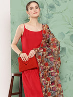 InWeave Women's Red Strappy Set W Camel Brown Or Duptta | Grocsy