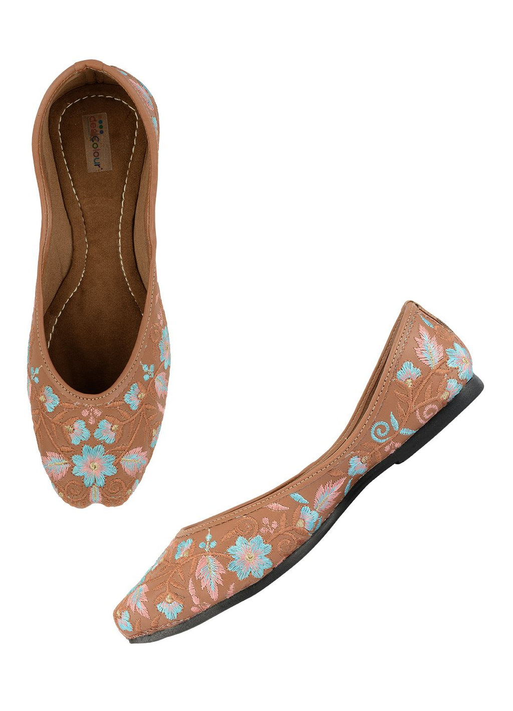 Desi Colour Women Indian Ethnic Footwear-Cushioned Peach Floral | Grocsy