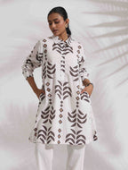 trueBrowns White Cotton Stripe Print Kurta Co-ord Set | Grocsy
