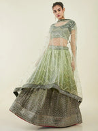 Tulsi Art Fascinating Green Sequins Art Silk Mehendi Wear Lehenga Choli | Grocsy