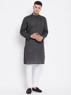 Even Apparels Grey Pure Cotton Kurta With Band Collar | Grocsy