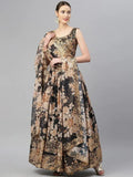 Tulsi Art Black & Beige Embellished Sequinned Semi-Stitched Lehenga & Unstitched Blouse | Grocsy