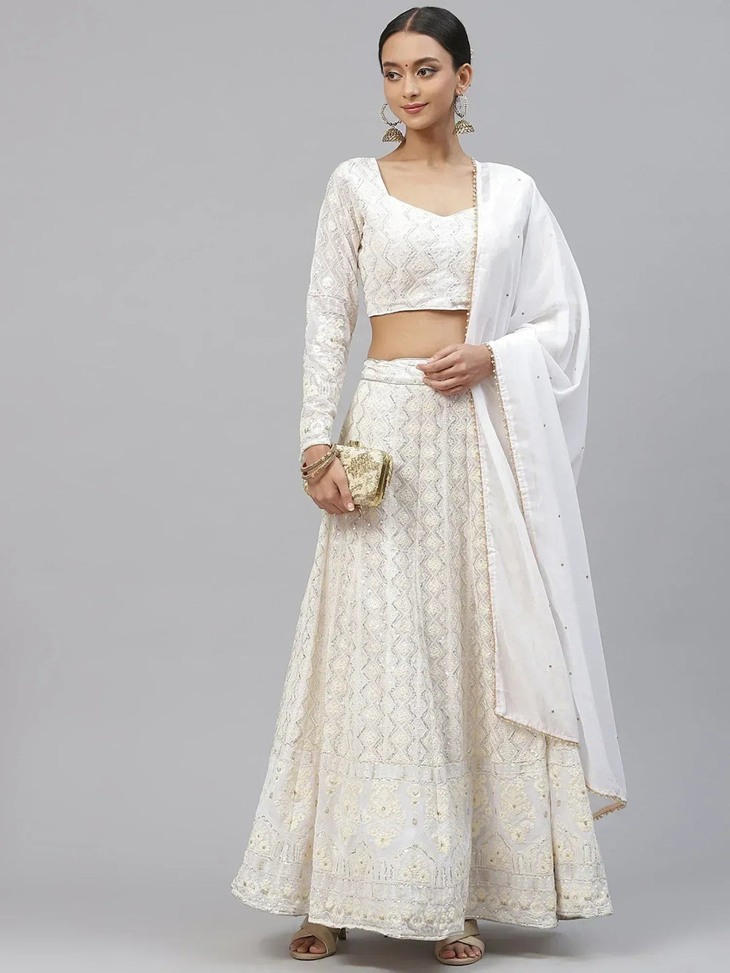 Tulsi Art Impressive White Sequins Bridesmaid Monochrome Lehenga Choli | Grocsy