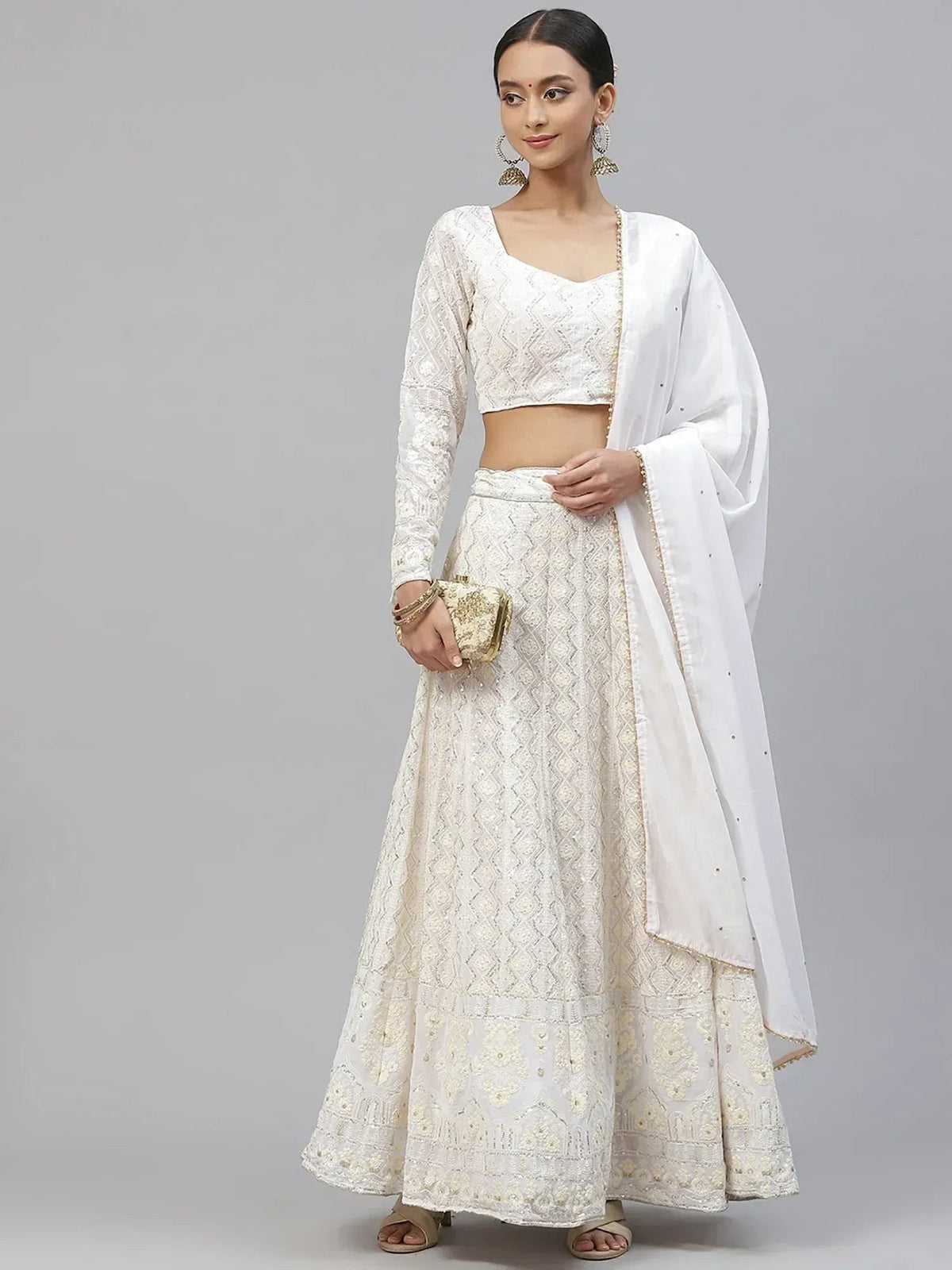 Tulsi Art Impressive White Sequins Bridesmaid Monochrome Lehenga Choli | Grocsy