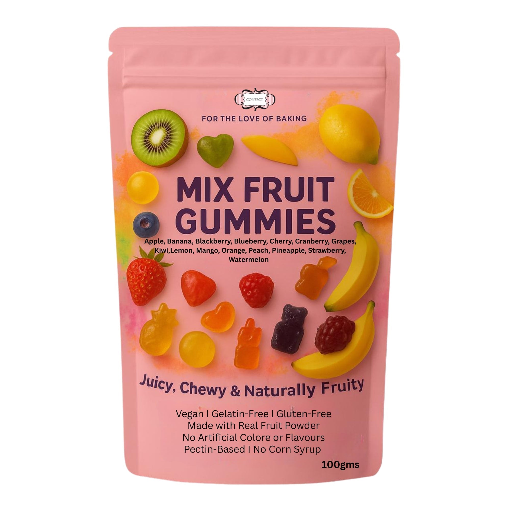Confect Mixed Meledy Gummies | Pack of Blueberry, Banana, Mango, Blackberry, Peach, Cranberry  Gummies | | Grocsy