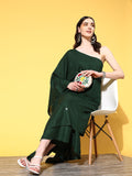 InWeave Women's Green Mirror Work One Shoulder Kurta Set | Grocsy