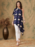 InWeave Women's Blue Elephant Print Oneshoulder Top | Grocsy