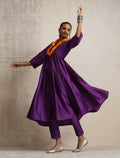 trueBrowns Purple Silk Anarkali Flared Kurta Set | Grocsy