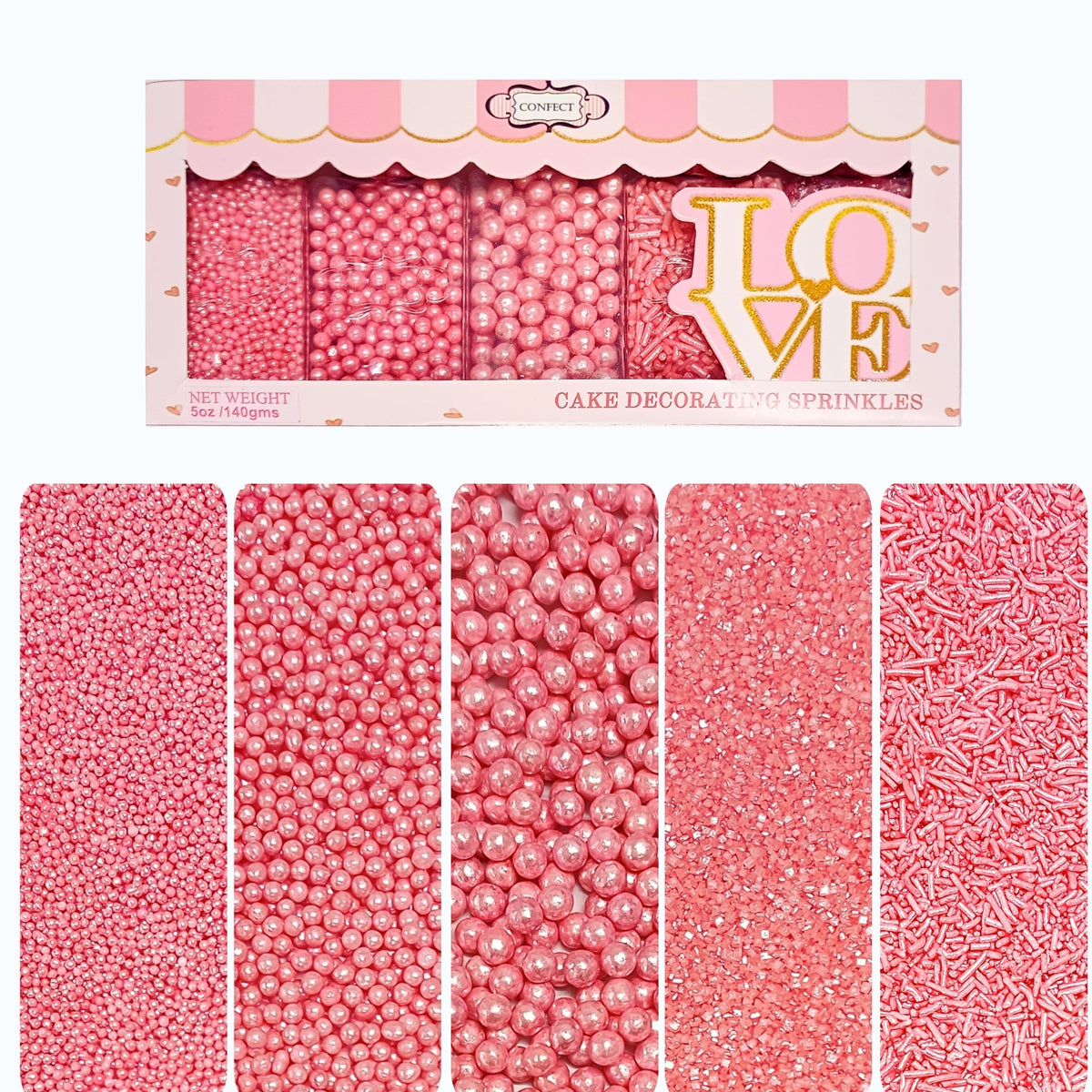 Confect Sprinkles for Cakes & Cupcakes Decoration | USP-27(Valentine Pink) | Grocsy