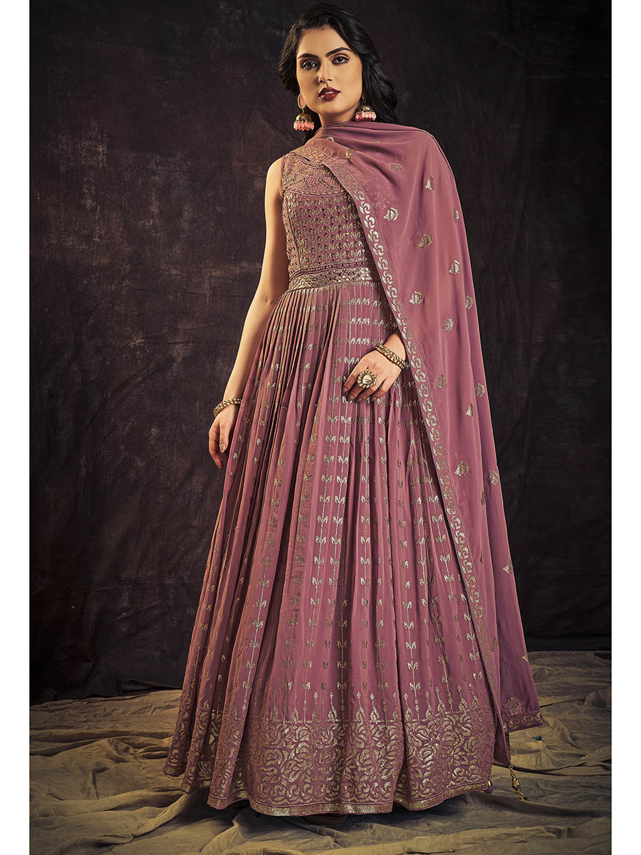Myra Mauve Real Georgette Designer Gown Style Suit | Grocsy