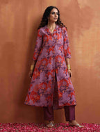 trueBrowns Purple Print Shirt Kurta Set | Grocsy