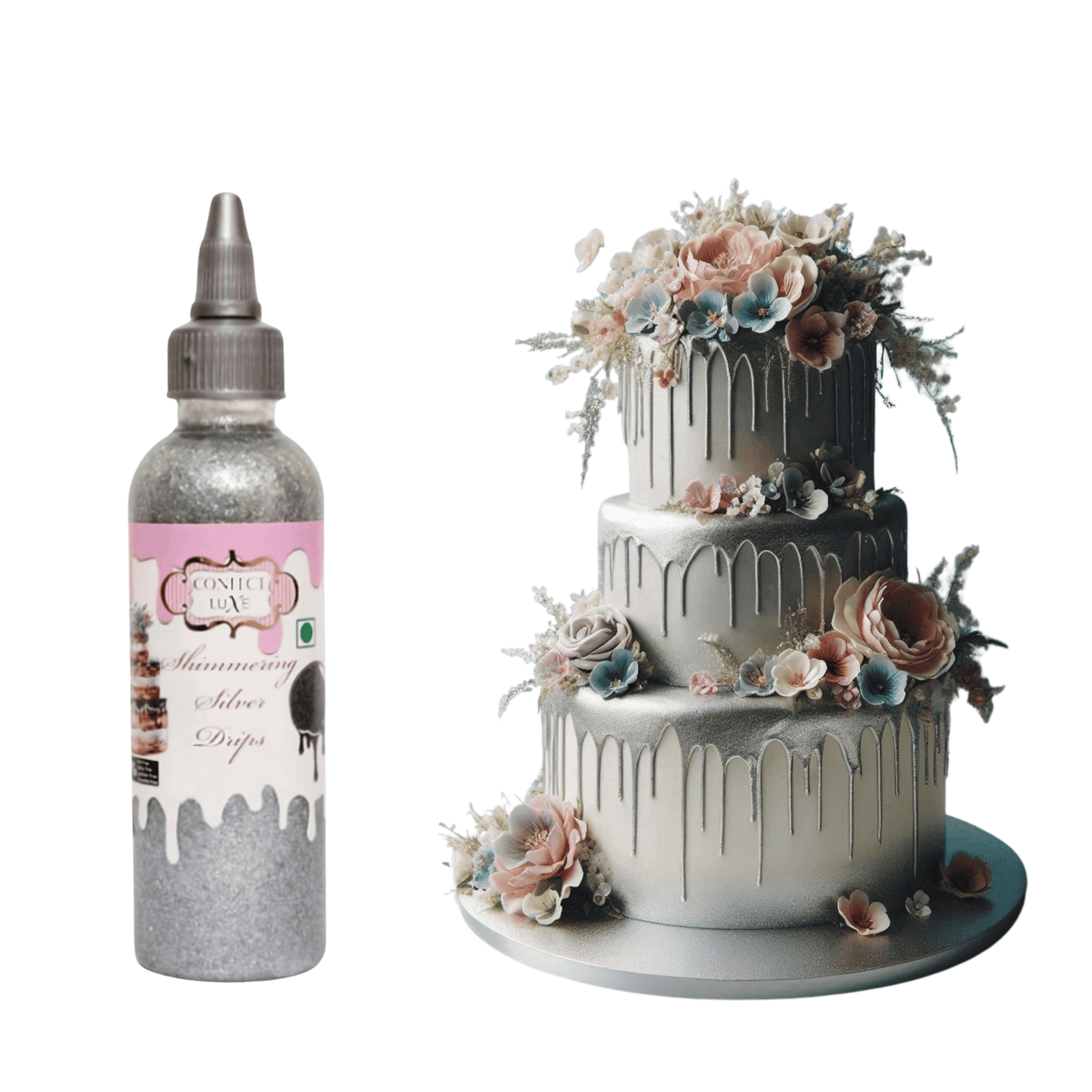 Confect Shimmering Silver | Edible Drips | Grocsy