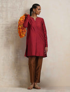 trueBrowns Red Silk Kurta Co-ord Set | Grocsy