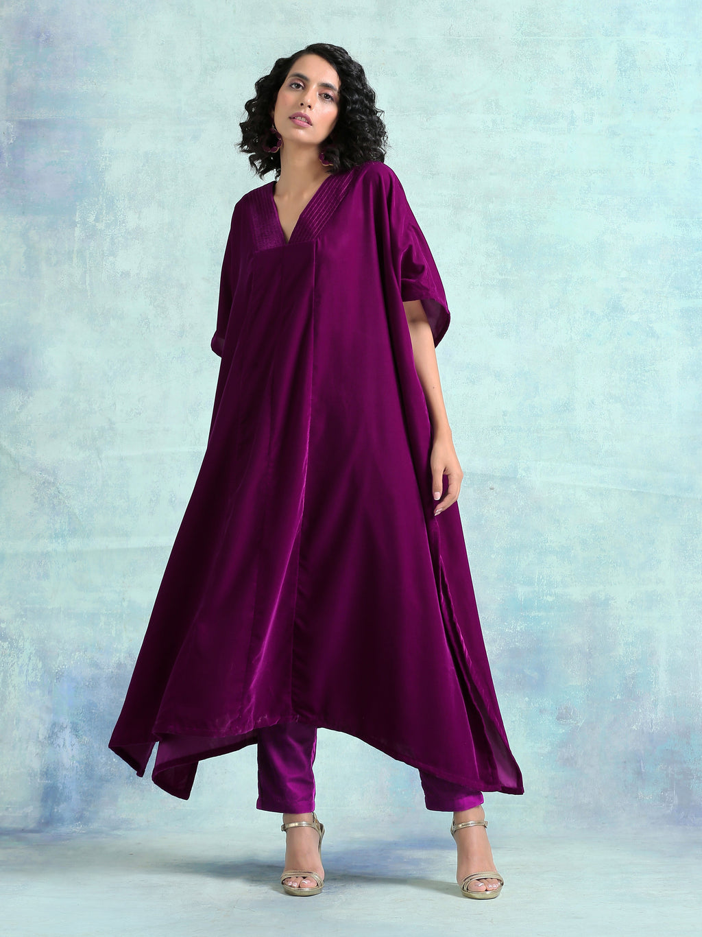 trueBrowns Wine Velvet Kaftan Kurta | Grocsy