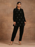 trueBrowns Black Velvet Embroidered Relaxed Co-ord Set | Grocsy
