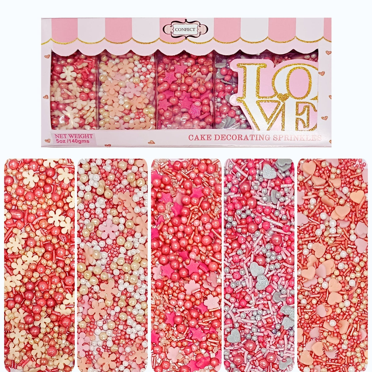 Confect Valentine Sprinkles | 15 Edible Decoration for Baking & Dessert | Grocsy