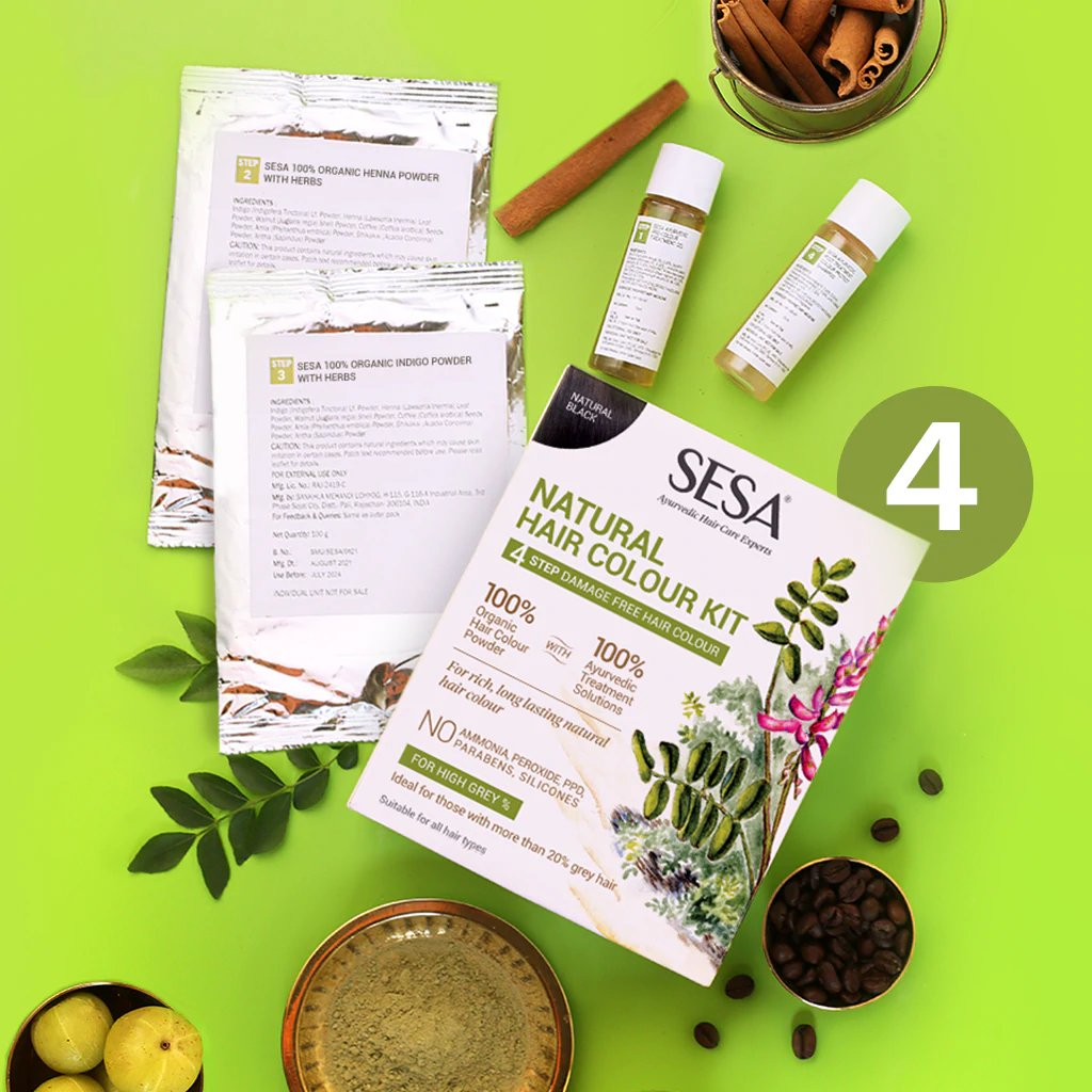 Sesa Ayurvedic Natural Hair Colour Kit Natural Black | Grocsy