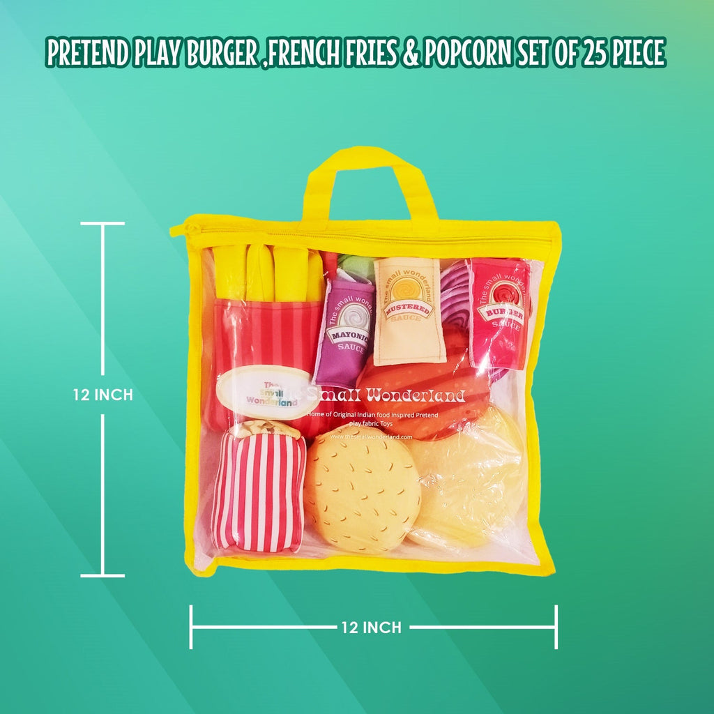 The Small Wonderland Pretend play Burger ,French fries & popcorn - 25 piece | Grocsy