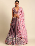 House of Panchhi Rose Gold Chinon Sequins Embroidery Lehenga Choli & Dupatta | Grocsy
