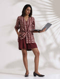 trueBrowns Brown Cotton Print Jacket Top & Short Co-ord Set | Grocsy