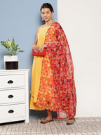 InWeave Women's Cassatta Yellow Cr Strappy Set With Rose Print Dupatta | Grocsy