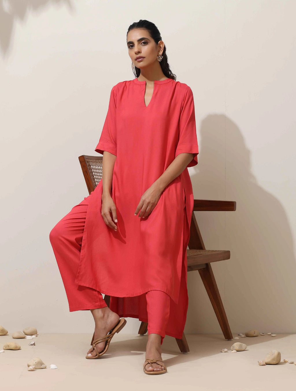 trueBrowns Coral Viscose Kurta Pant Set | Grocsy