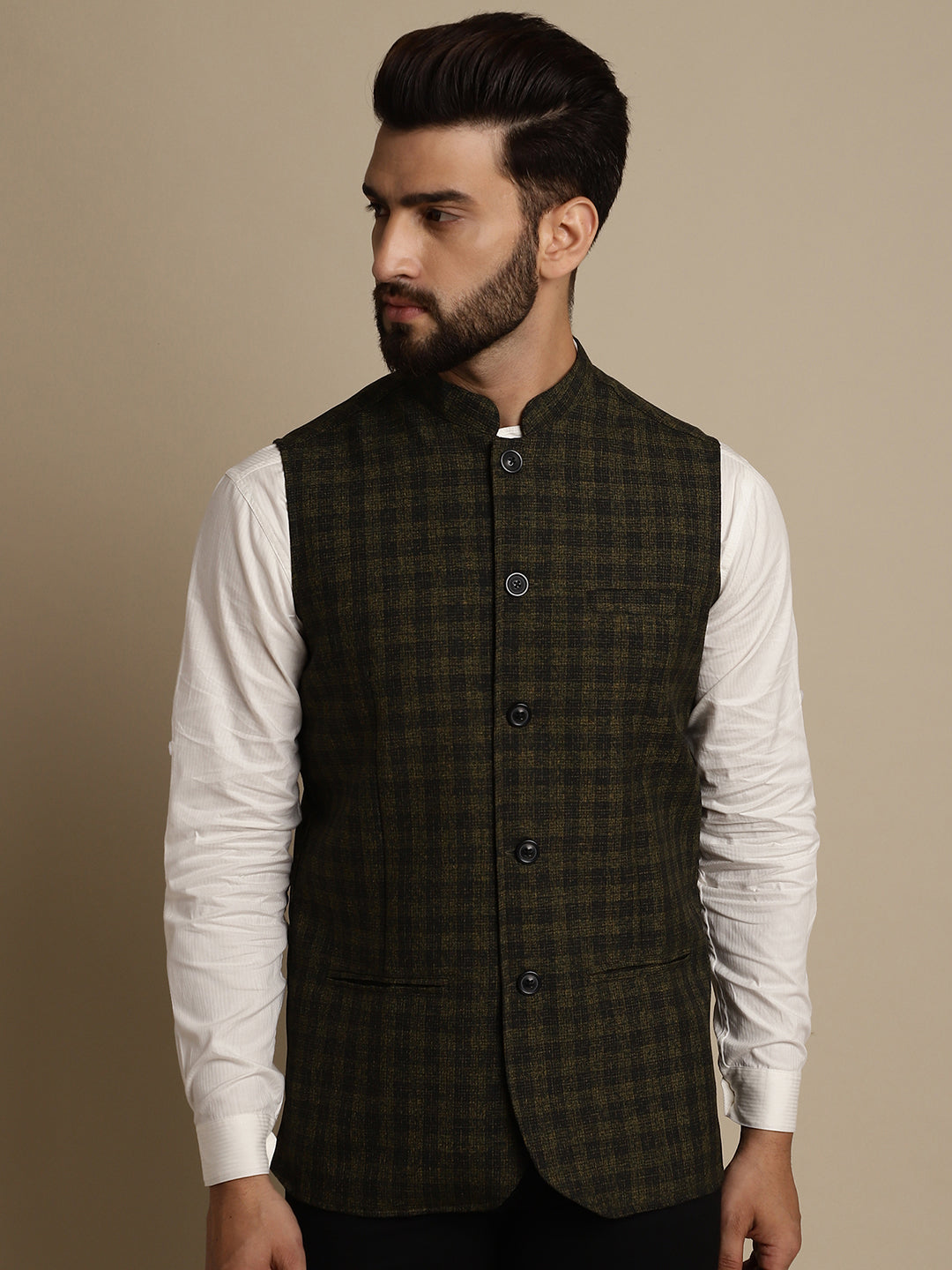 Even Apparels Men's Multi Mandarin Collar Waistcoat | Grocsy