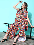 InWeave Women's Red White Round Motif Tiered Kaftan Kurta Set | Grocsy