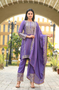 Teeya Creation Lavender Color Chinon Silk Heavy Embroidery Work Fully Stitched Salwar Suit | Grocsy