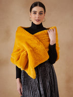 InWeave Women's Yellow Long Faux Fur Cape | Grocsy