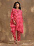 trueBrowns Pink Lehariya Printed Silk Kaftan Co-Ord Set | Grocsy