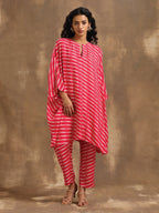 trueBrowns Pink Lehariya Printed Silk Kaftan Co-Ord Set | Grocsy