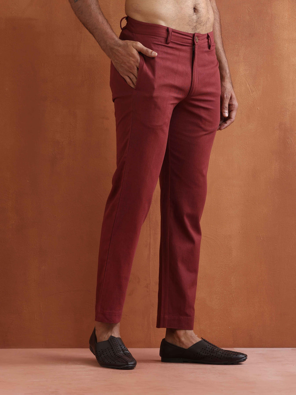trueBrowns Men's Rust Cotton Twill Pants | Grocsy