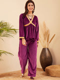 InWeave Women's Wine Mughal Shaan Style Velvet Short Kurta Set | Grocsy