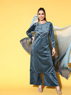 Ahalyaa Women Gotta Patti Velvet Kurta with Palazzos & With Dupatta | Grocsy