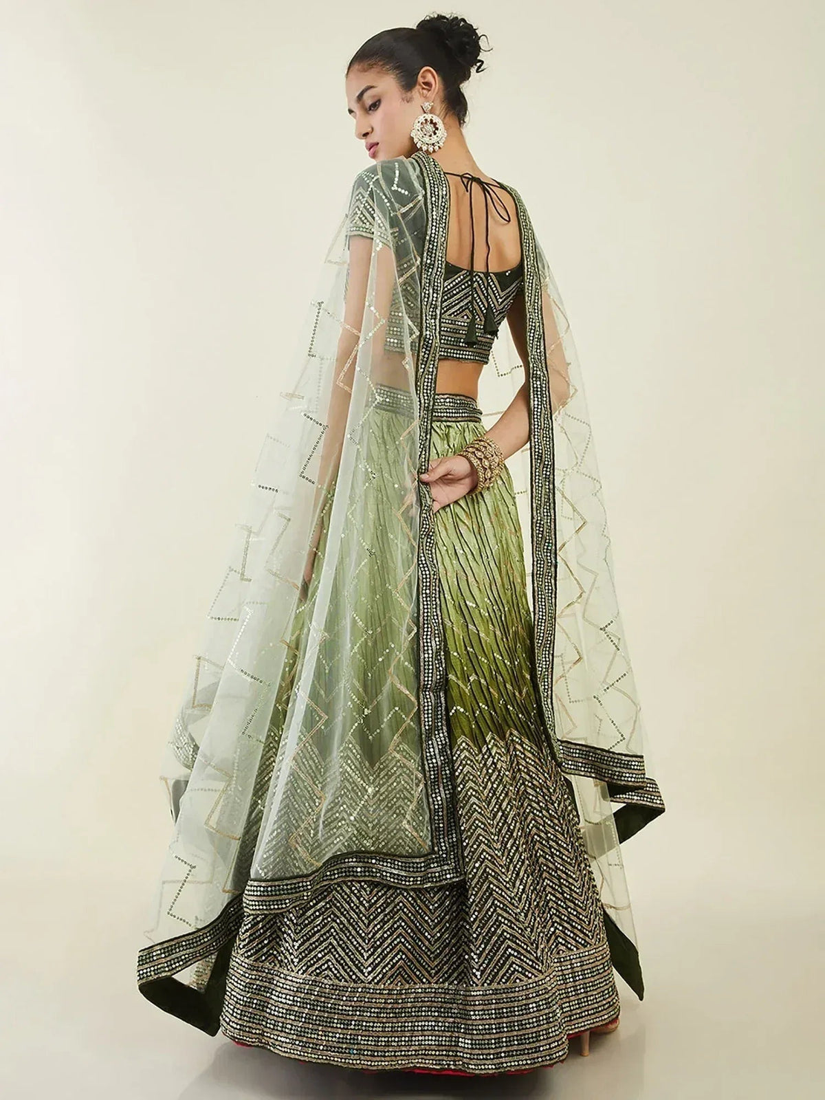 Tulsi Art Fascinating Green Sequins Art Silk Mehendi Wear Lehenga Choli | Grocsy