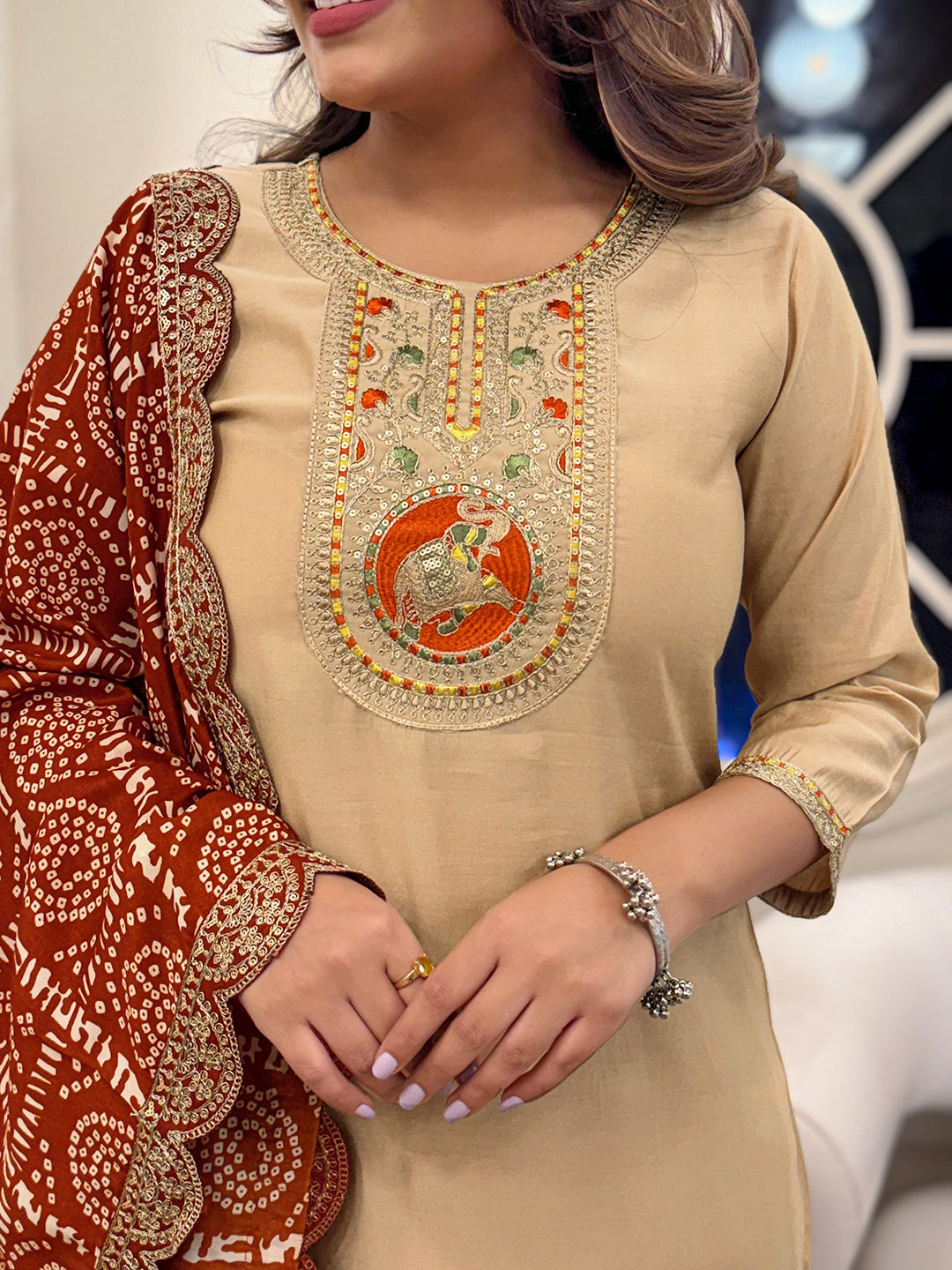 The52 Women's Gorgeous Viscose Embroidery Straight Kurta with Pant And Dupatta Set | Grocsy