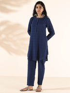 trueBrowns Blue Cotton Dobby Relaxed Co-ord Set | Grocsy