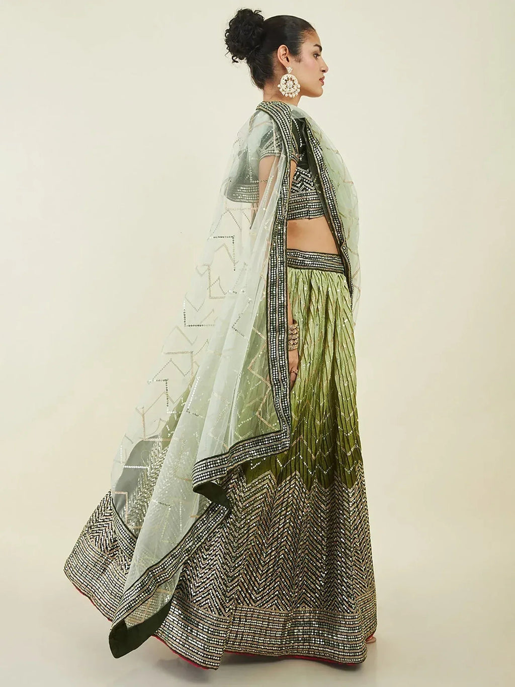 Tulsi Art Fascinating Green Sequins Art Silk Mehendi Wear Lehenga Choli | Grocsy
