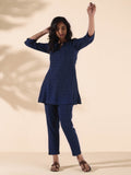 trueBrowns Blue Cotton Dobby Regular Co-ord Set | Grocsy