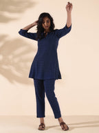 trueBrowns Blue Cotton Dobby Regular Co-ord Set | Grocsy