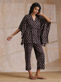 trueBrowns Black Elephant Bagru Print Cotton Kaftan Co-Ord Set | Grocsy