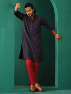 trueBrowns Men's Navy Dobby Textured Kurta | Grocsy