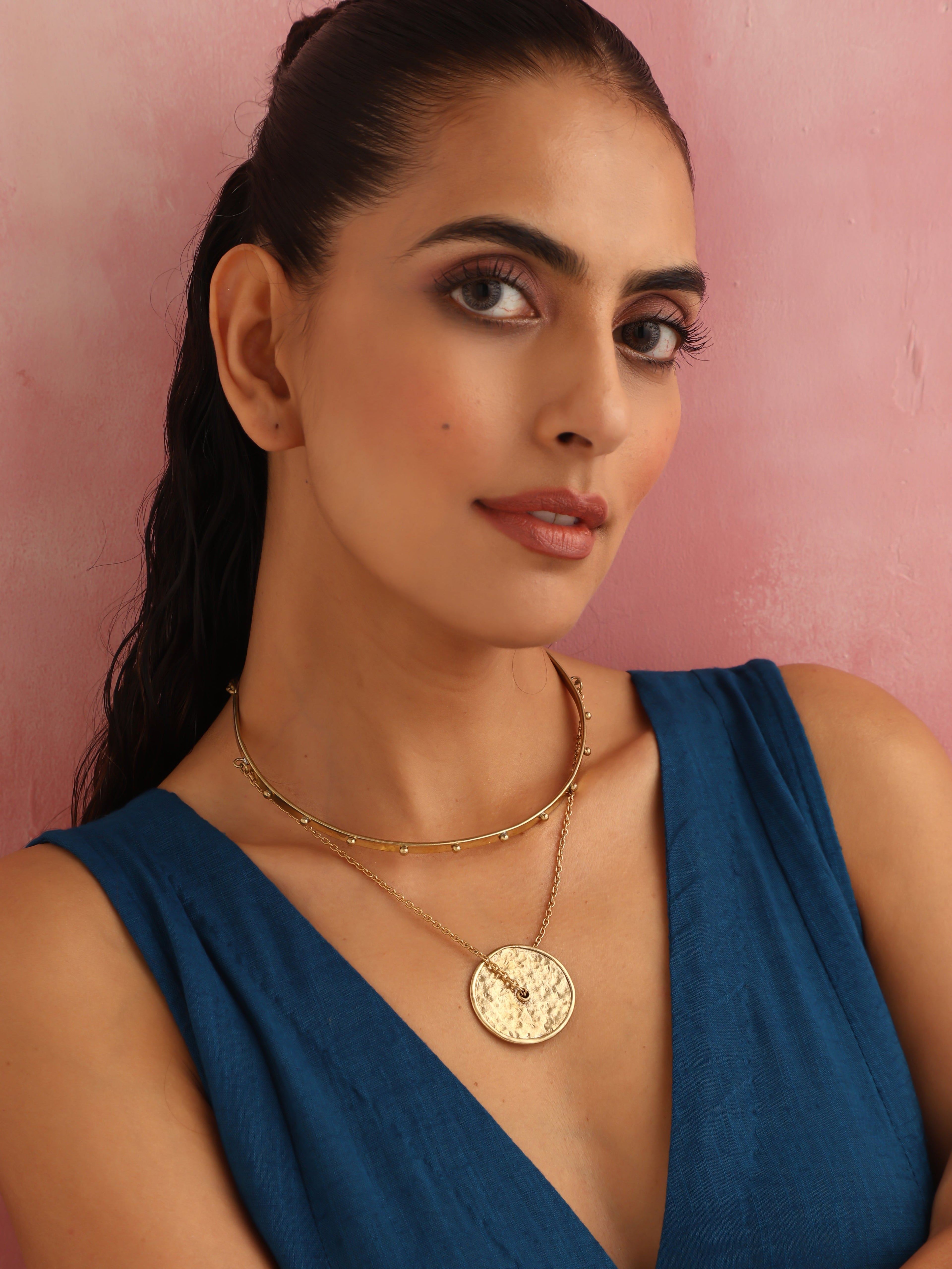 trueBrowns Brass Circular Layererd Necklace | Grocsy