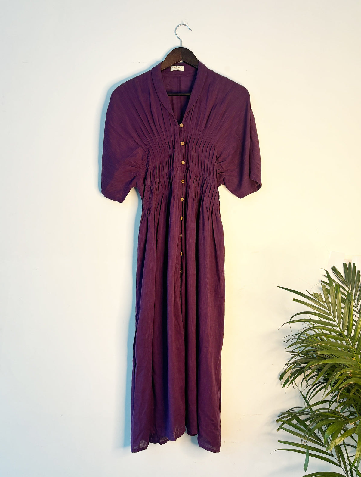 trueBrowns Purple Slub Pleated Dress | Grocsy