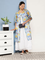 InWeave Women's Cream Strappy With Blue Floral Print Cape | Grocsy