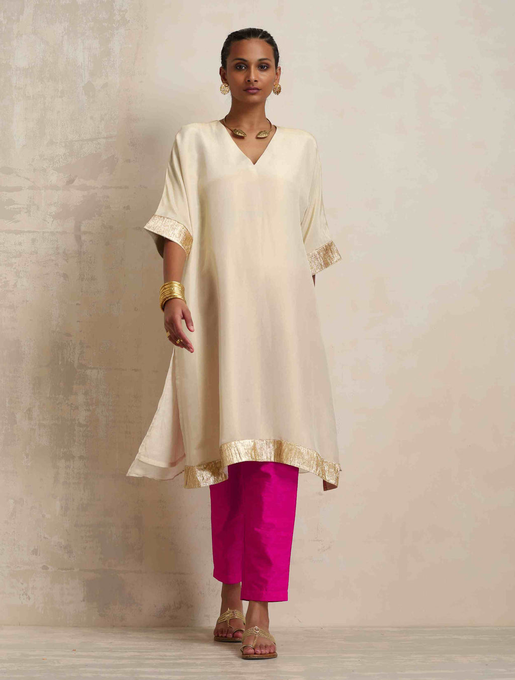 trueBrowns Ivory Tissue Kurta Co-ord Set | Grocsy